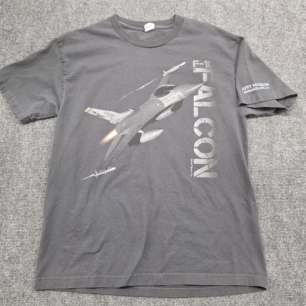 Vintage 90s F-16 Falcon Fighter Jet T-shirt Black Edwards Air Force Base - L